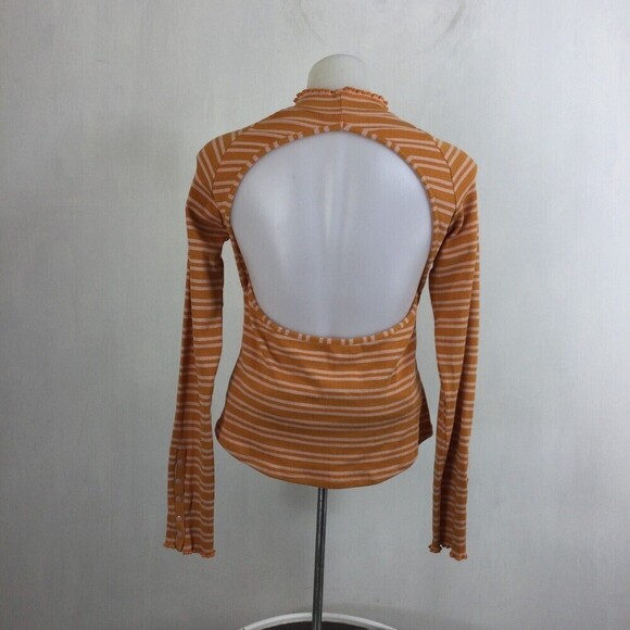 Free People Womens Sunday Afternoon Striped Cut-Out Open Back Top Orange Size L - Picture 5 of 9